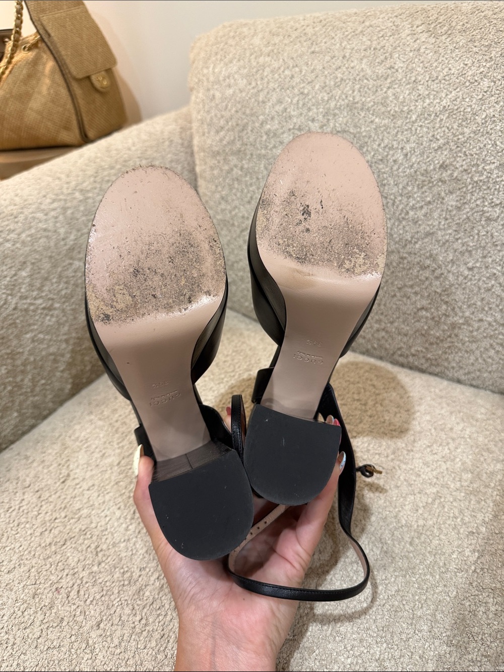 Gucci Black Leather Platform Slingback Sandals with Gold Horsebit - Picture 5 of 5